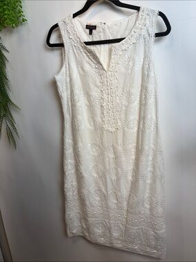 Talbots White Sleeveless Eyelet Shift Dress